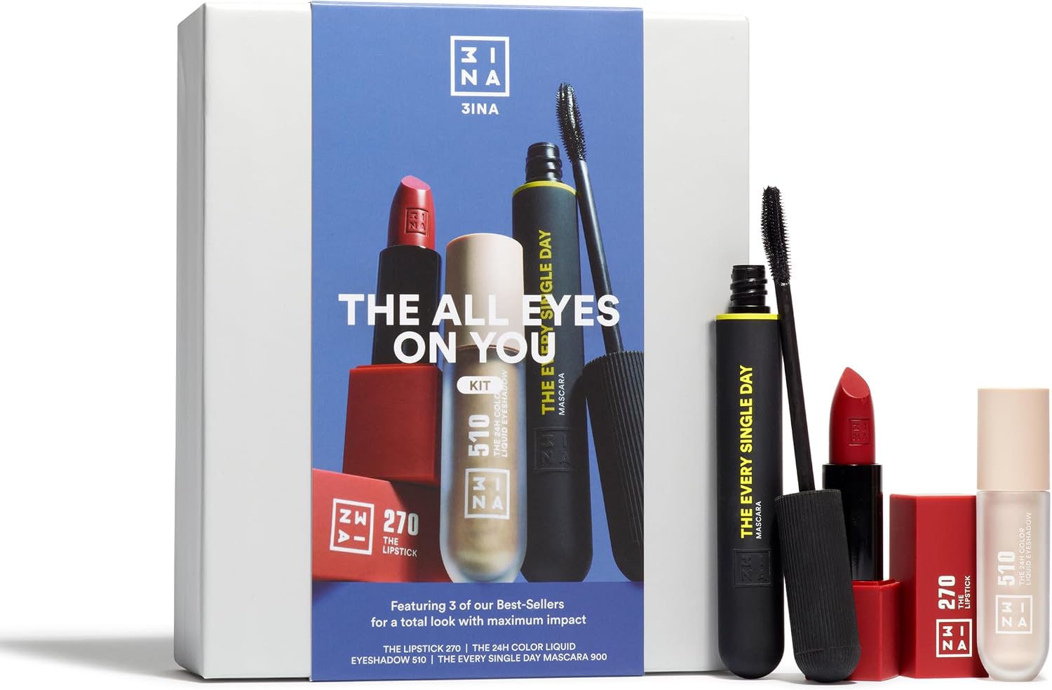 Detalle de 3INA The All Eyes on You Kit – zestaw do makijażu z pomadką 270, cieniem 510 i tuszem 900