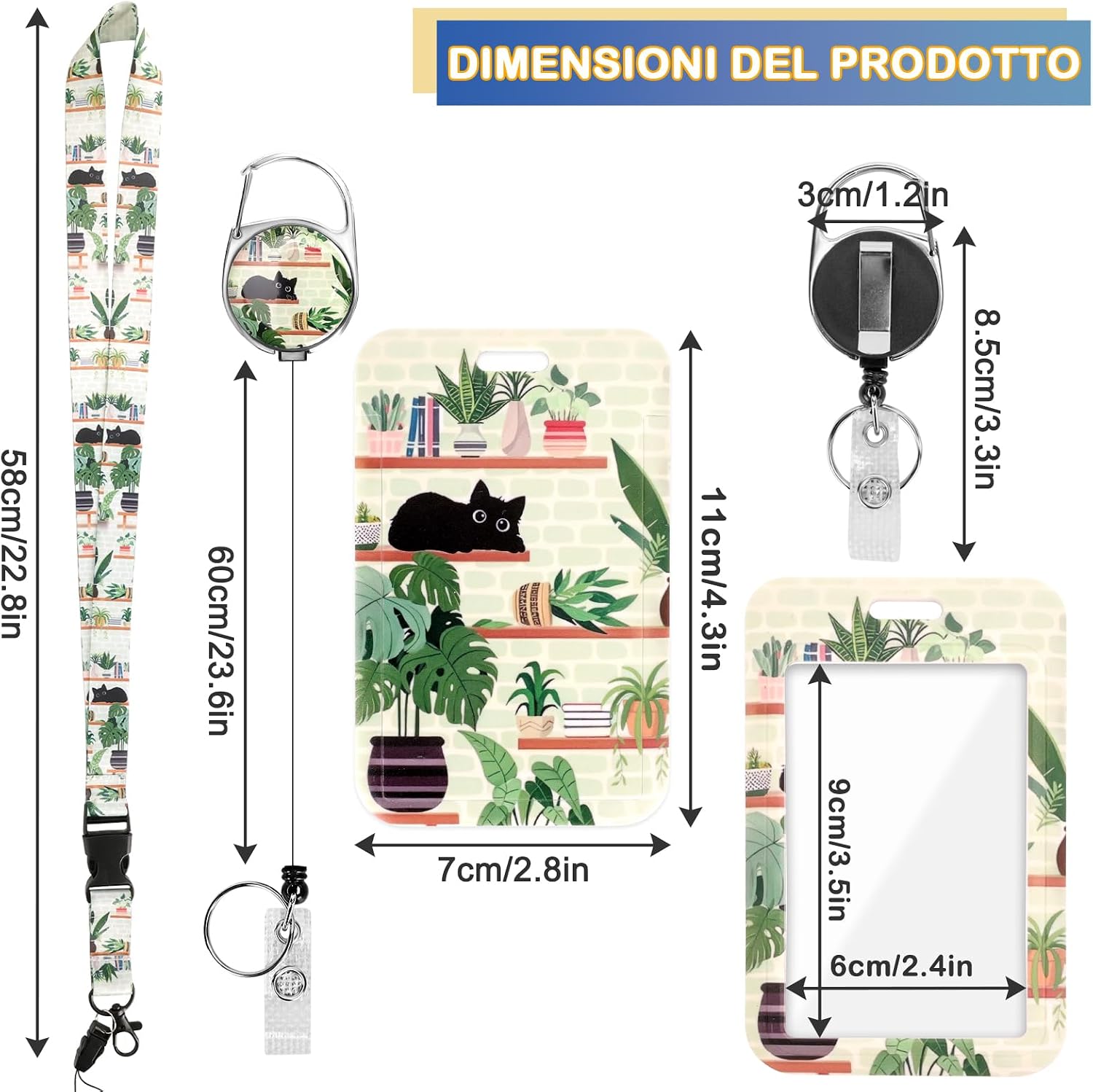 Detalle de Porta badge identificativo con cordino staccabile per gatto nero – stampa divertente “I'm Fine Everything is Fine”