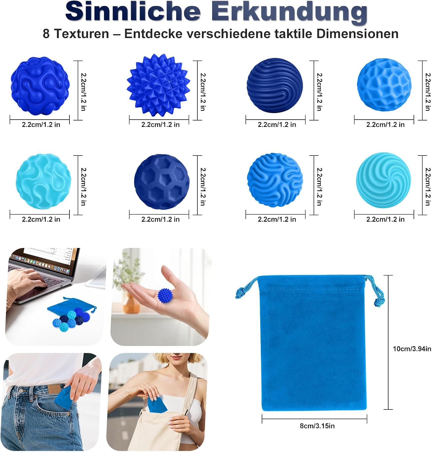 Detalle de Zingbee 8er Magnetische Fidget Toys aus Silikon – Stressabbau mit magnetischen Kugeln (Blau)
