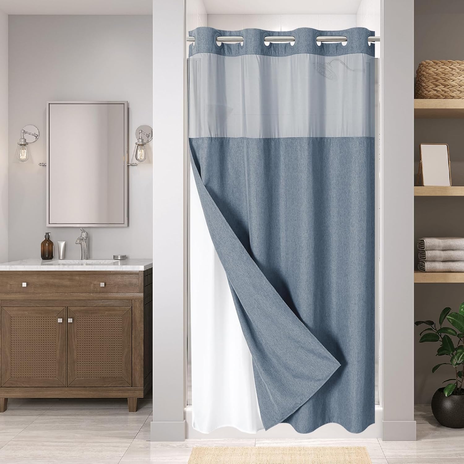 Detalle de eachope Stall Linen Shower Curtain 54x80