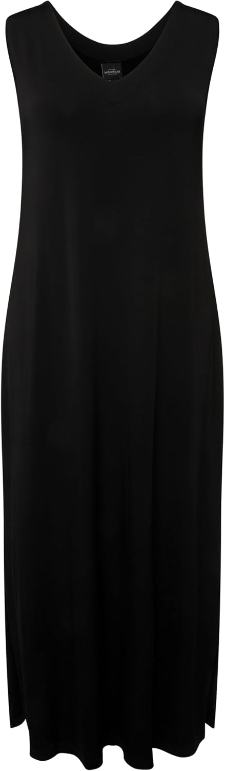 Detalle de Ulla Popken Femme Grandes Tailles Robe midi sans manches en tissu fluide — silhouettes A et décolleté en V (819540)