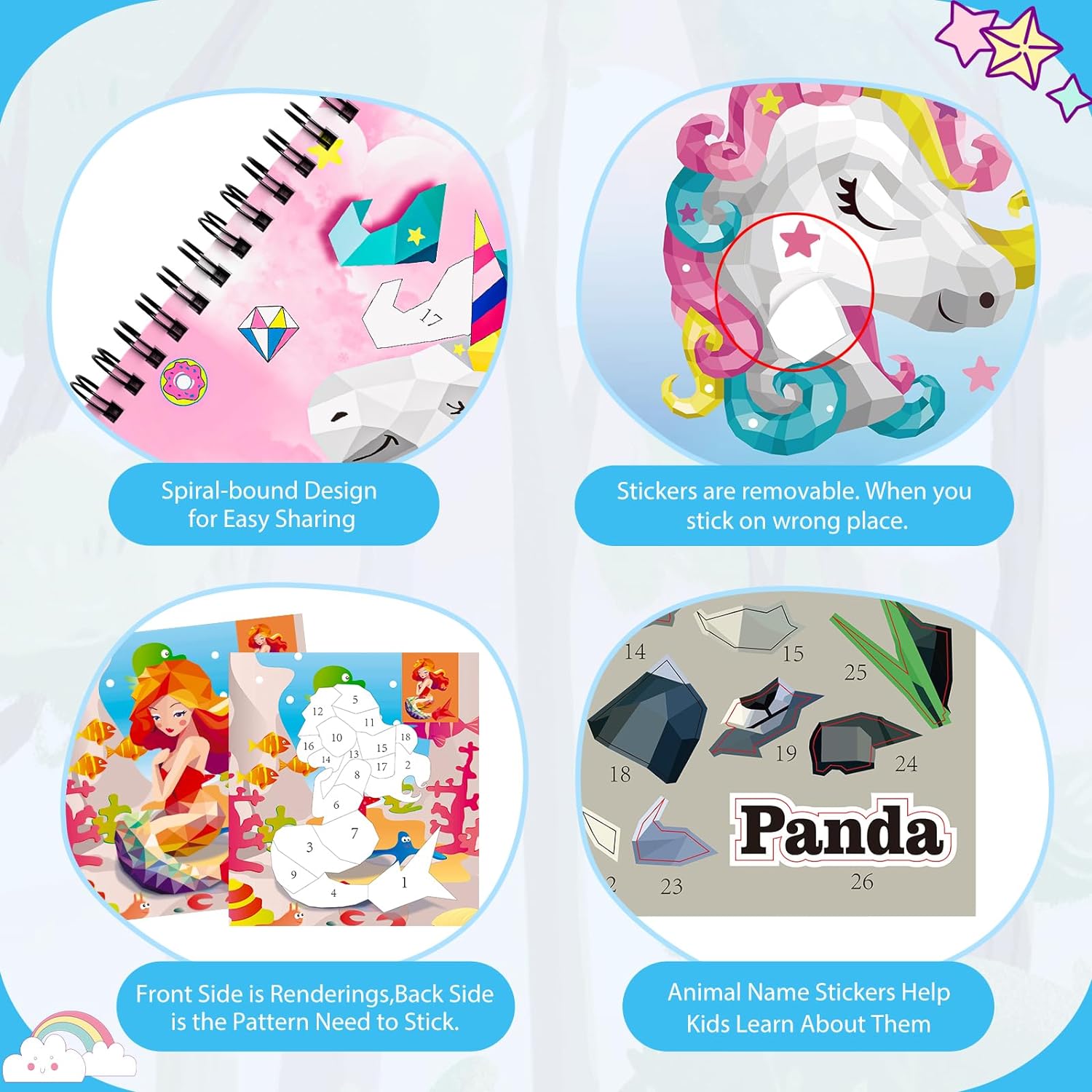 Thumbnail 3 de Homicozy 3-Pack Sticker Paint Books for Kids (Ages 4-8): Unicorn, Mermaid & Animal Designs