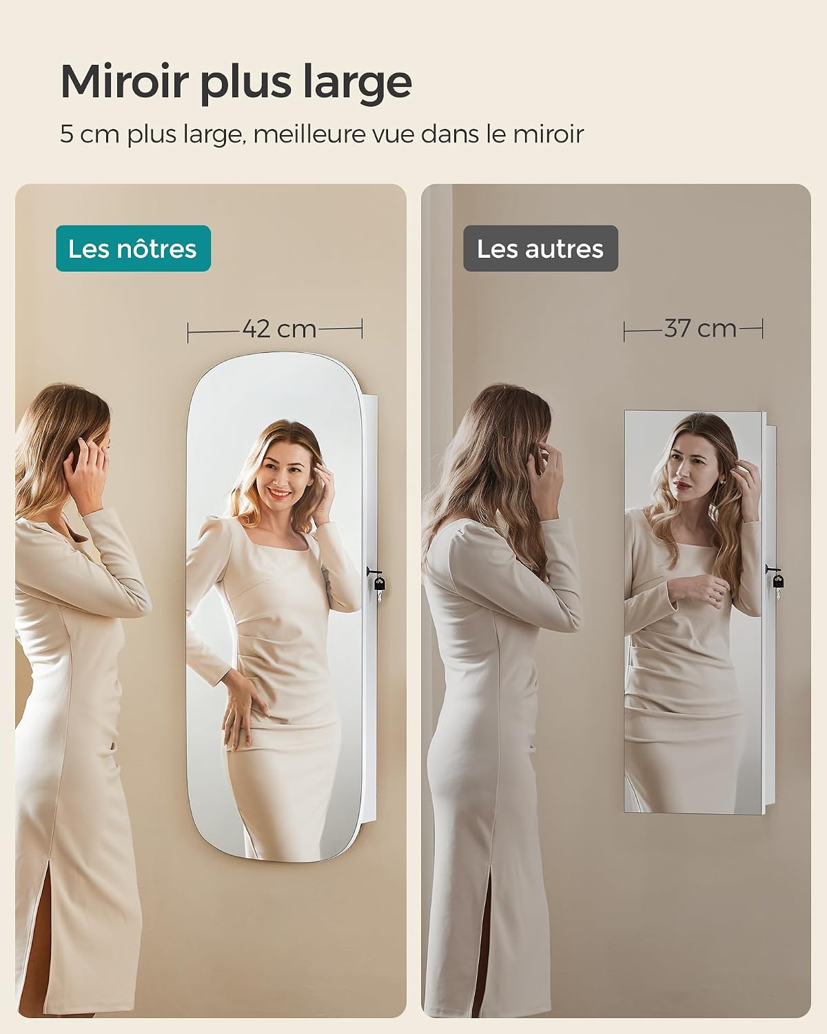 Detalle 2 de SONGMICS Armoire à Bijoux avec Miroir LED et Serrure – JJC026W01