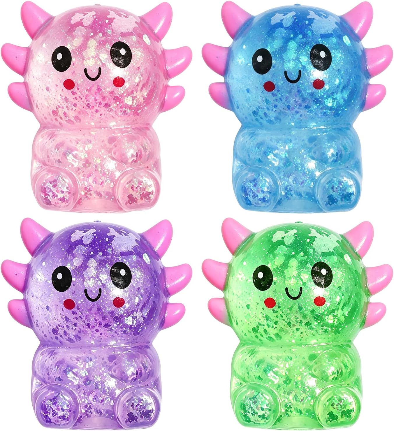 Detalle de LAHAND squeeze toy Axolotl Squishies, 4-Pack TPR Glitter Fidget Toys