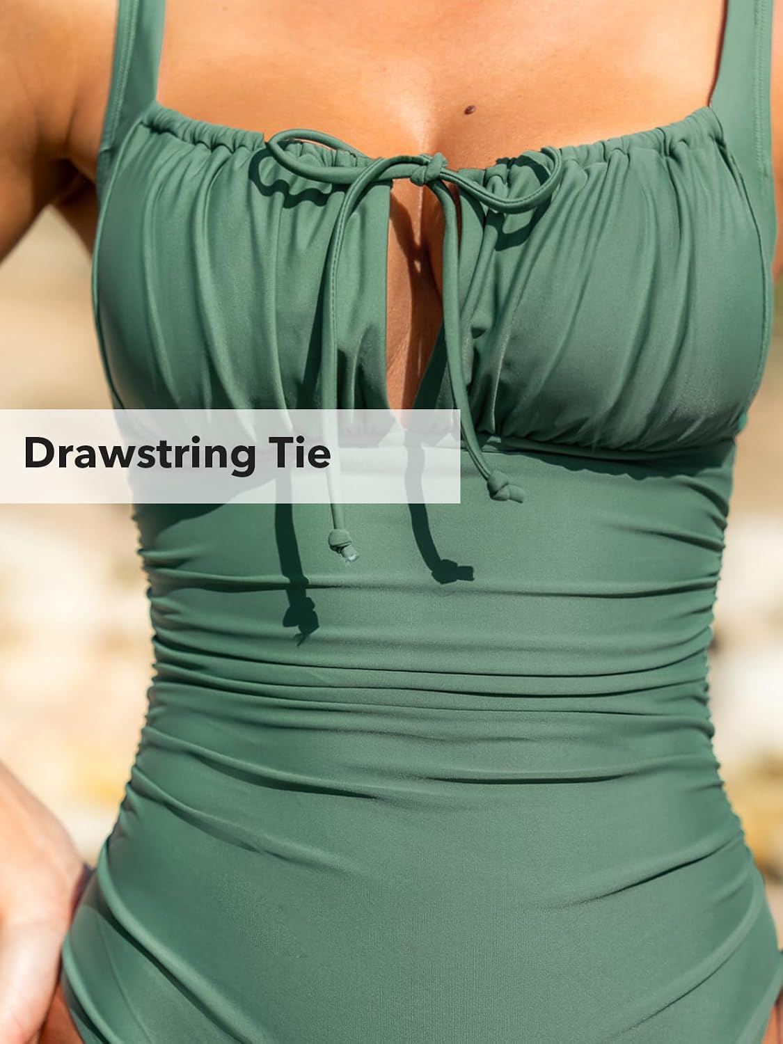 Thumbnail 3 de CUPSHE Costume da bagno intero donna con scollo quadrato e coulisse sul davanti