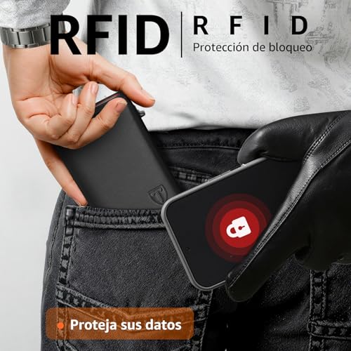 Detalle 2 de TEEHON Tarjetero para Hombre con bloqueo RFID magnético – Negro Naranja