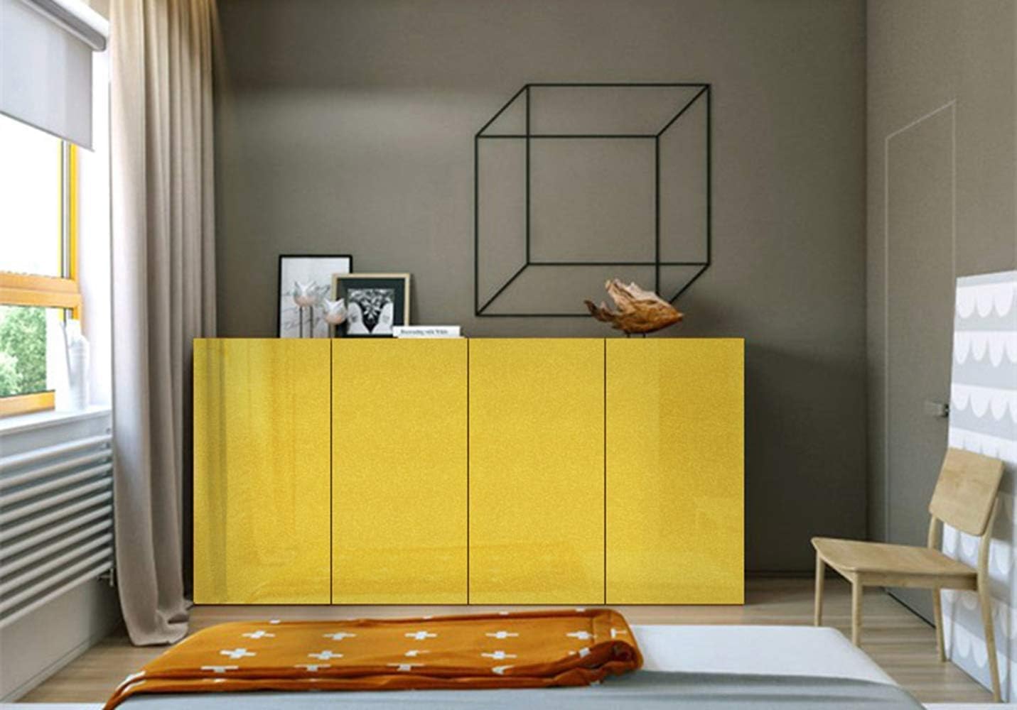 Detalle de Hode Klebefolie Gelb Glitzer (40 cm x 3 m) – selbstklebender Hochglanz-Oberflächenschutz für Möbel, Küche & Wände
