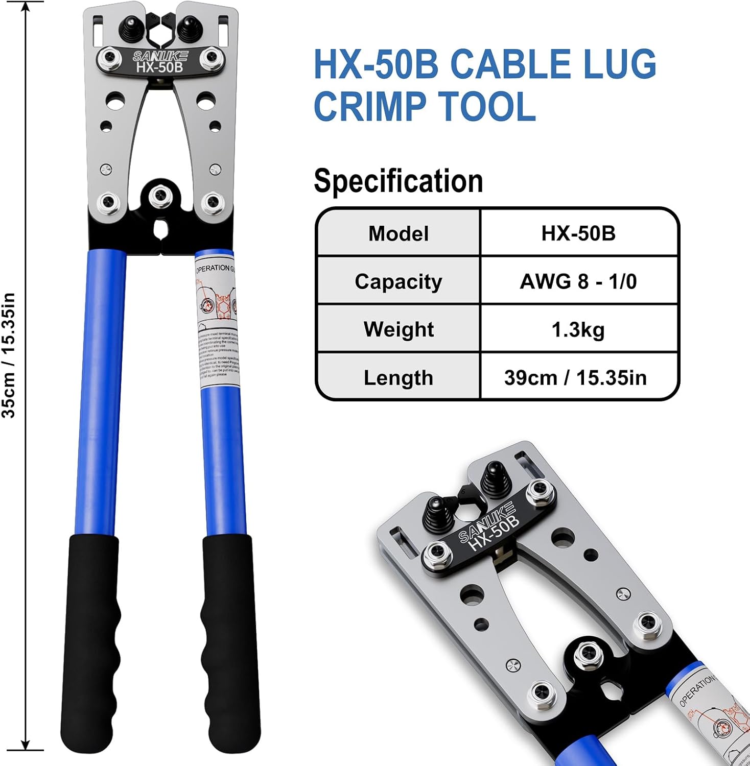 Detalle de Sanuke 1 Crimper Battery Cable Lug Crimper, 6 Die Sizes, Ratcheting Design