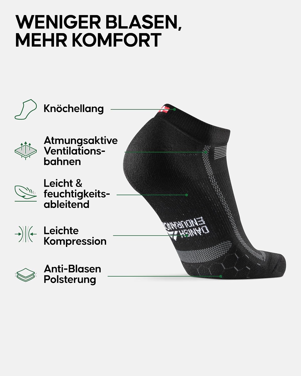 Thumbnail 1 de DANISH ENDURANCE Kurze Laufsocken – atmungsaktive Sommer Sportsocken mit leichter Kompression (3–5 Paar)