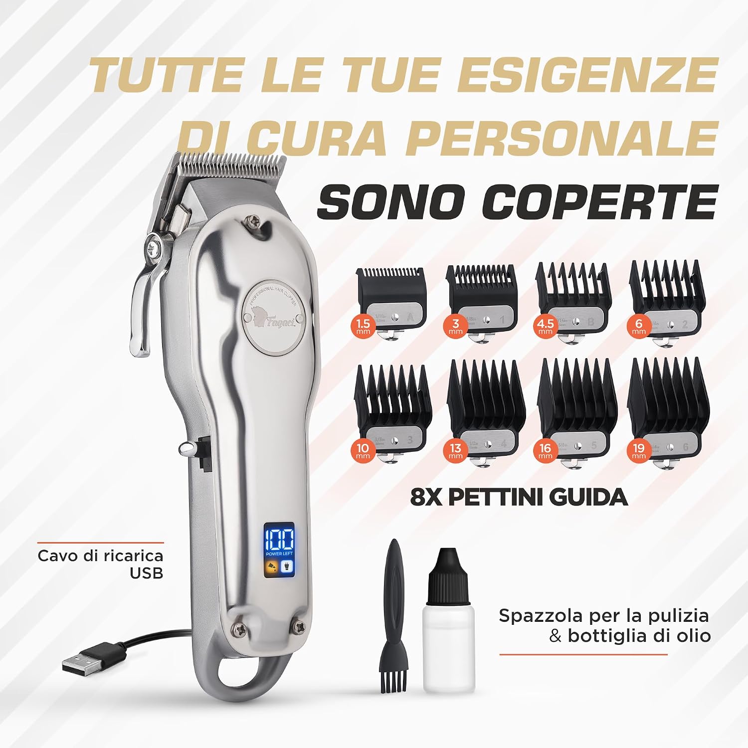 Detalle de Fagaci Tagliacapelli Professionali senza fili con lame in acciaio 440C – taglio superfine per uomo e barberia