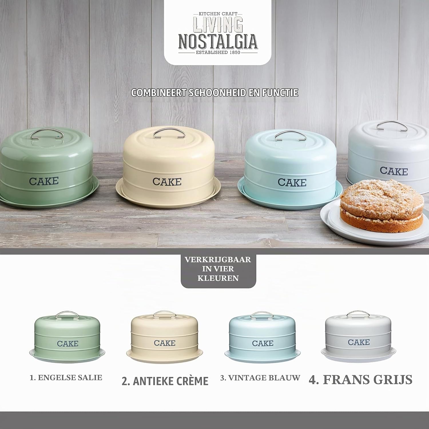Detalle 2 de KitchenCraft Living Nostalgia taartdoos, luchtdicht, antiek crème staal