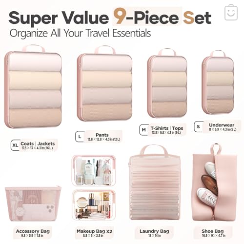 Detalle de Veken 9/11 Set Compression Packing Cubes Garment Bags for Travel Essentials