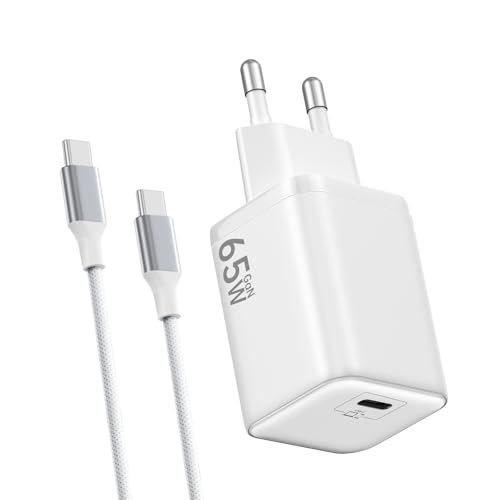 HYDOOD Cargador USB C 65W con cable 2 m GAN II: carga rápida PD3.0 PPS para MacBook, iPhone y Galaxy