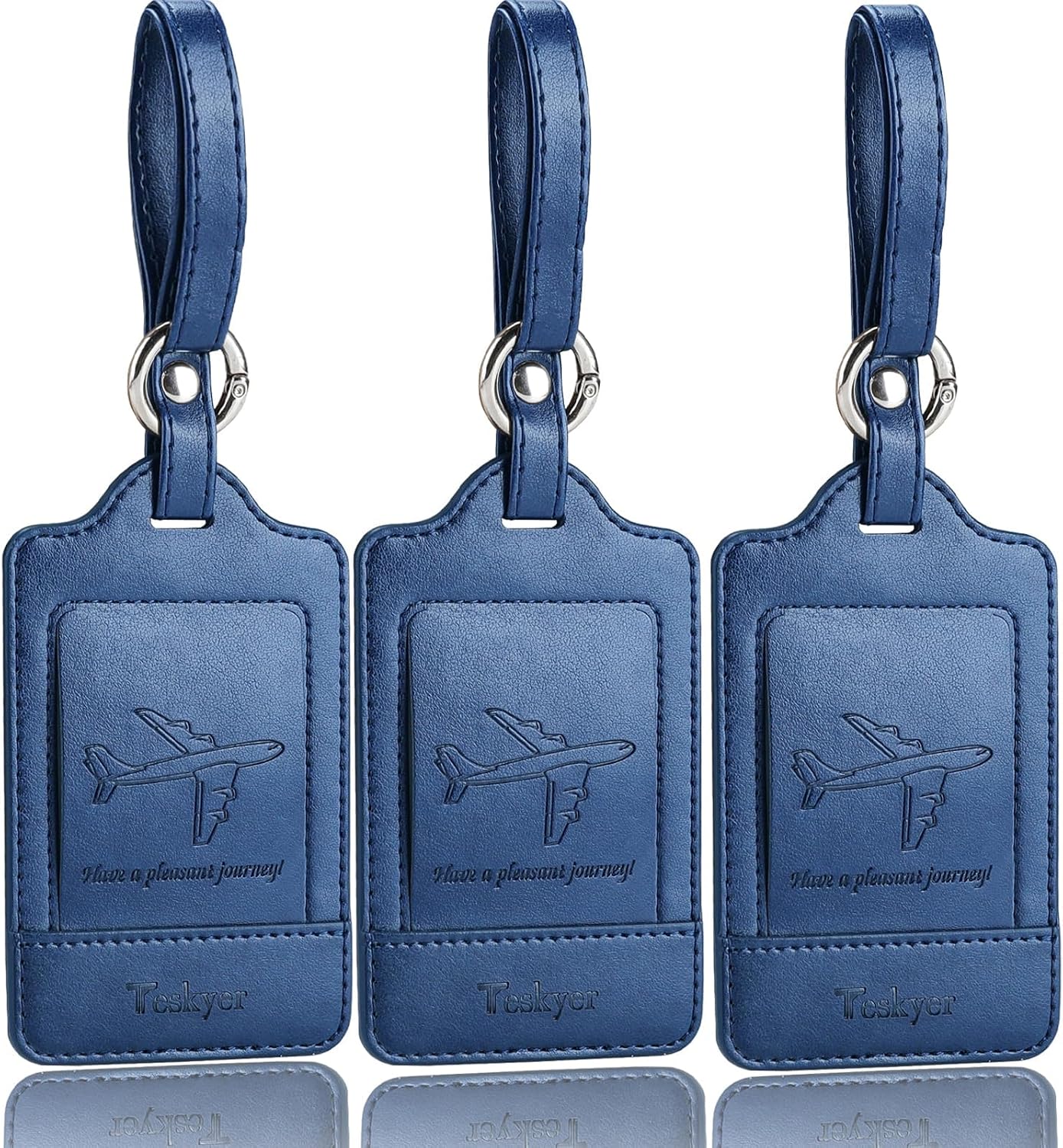 Teskyer 3 Pack PU Leather Luggage Tags with Name ID Card