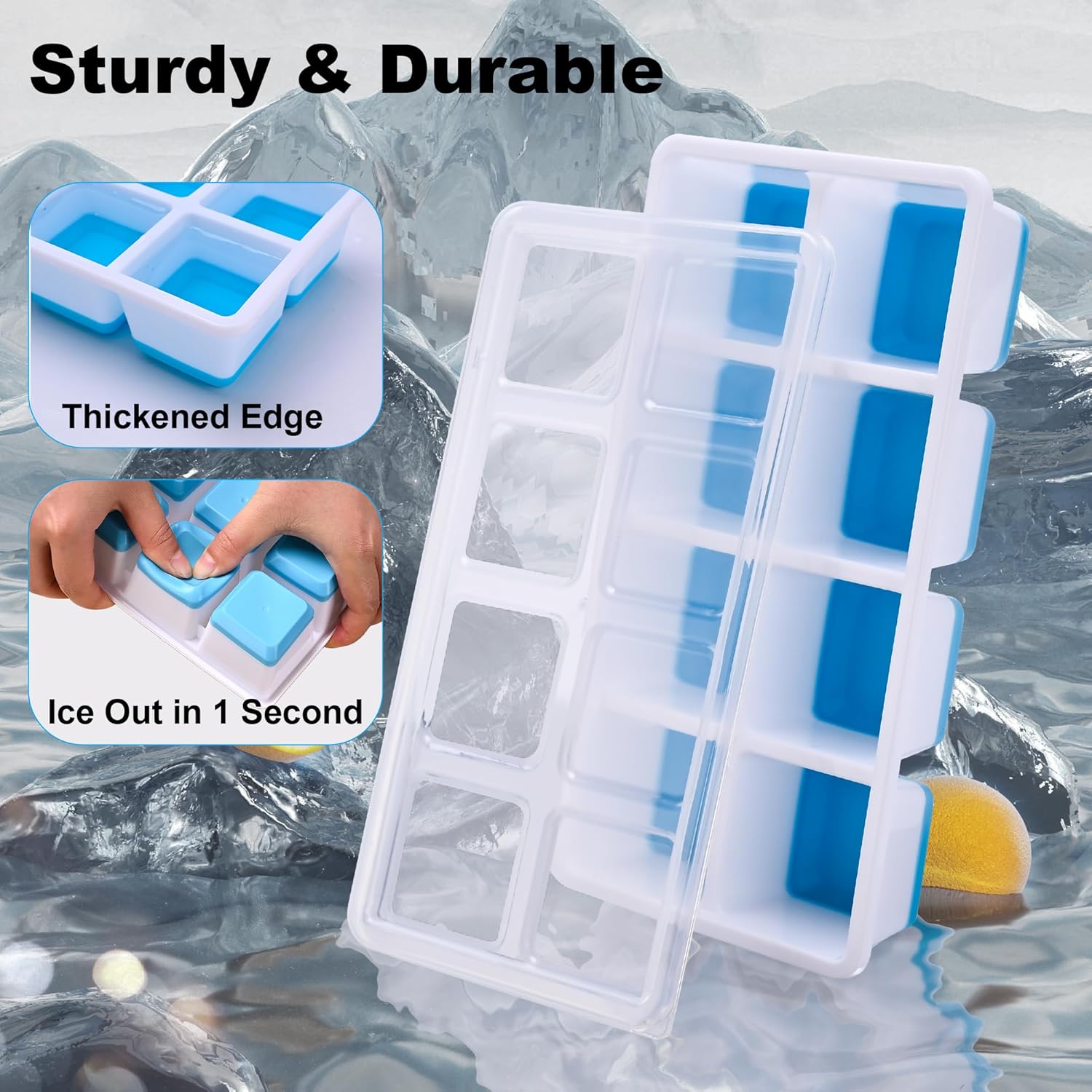 Thumbnail 6 de Large Ice Cube Tray with Lid – 3 Pack for Jumbo 4.5cm Ice Cubes