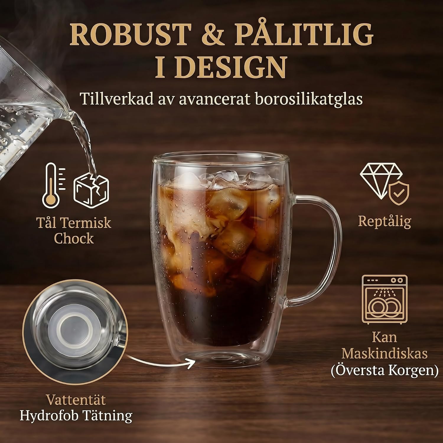 Detalle de GOODS+GADGETS Dimono dubbelväggiga glasmuggar 300 ml, 6-pack i borosilikatglas