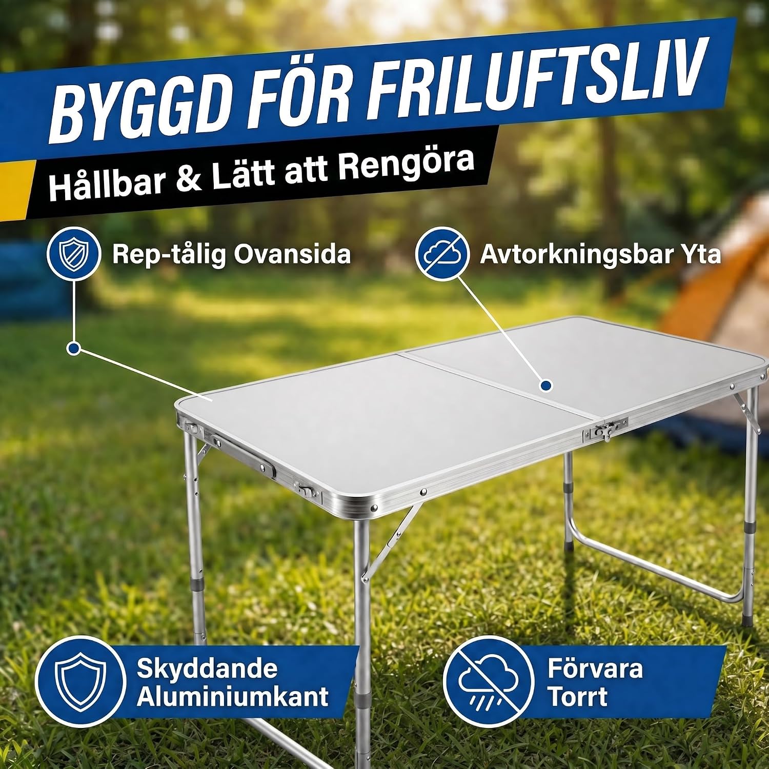 Detalle 2 de GOODS+GADGETS 3169011 campingbord 120 × 60 cm i aluminium, tre höjdlägen