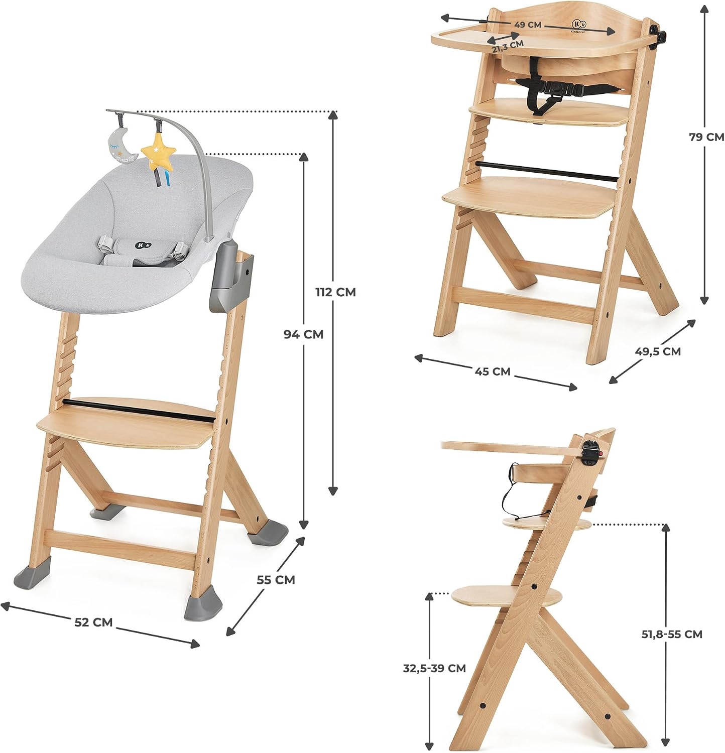 Thumbnail 9 de Kinderkraft ENOCK: Trona infantil de madera y hamaca portátil