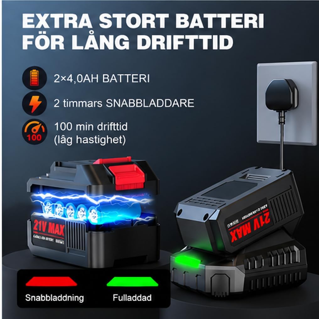 Detalle 1 de XIAZIR 1 batteridriven lövblås med LCD-skärm och 2 × 4,0 Ah-batterier