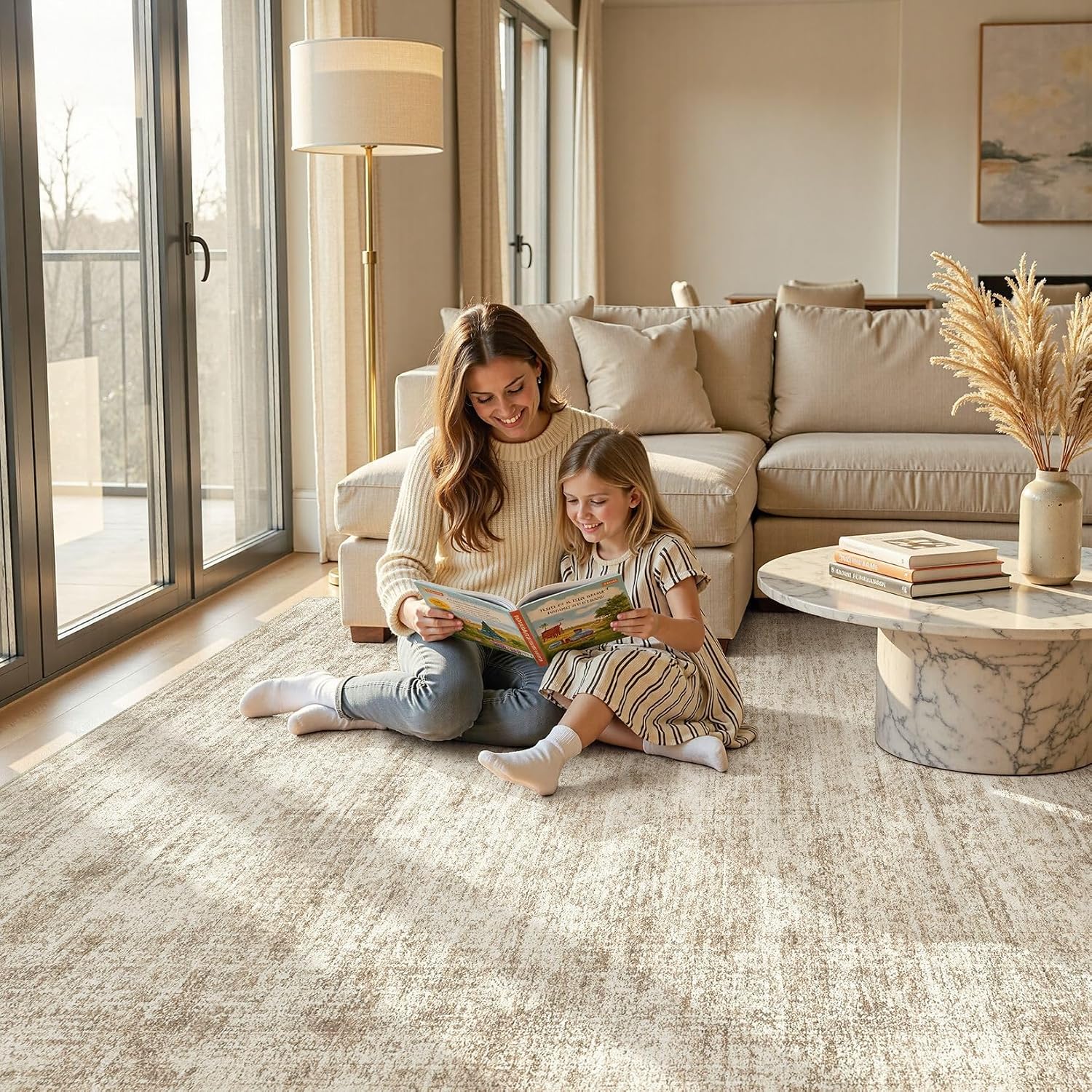 Detalle de cotiled 9' x 12' Area Rug, Washable Abstract Design, Low Pile, Non-Slip