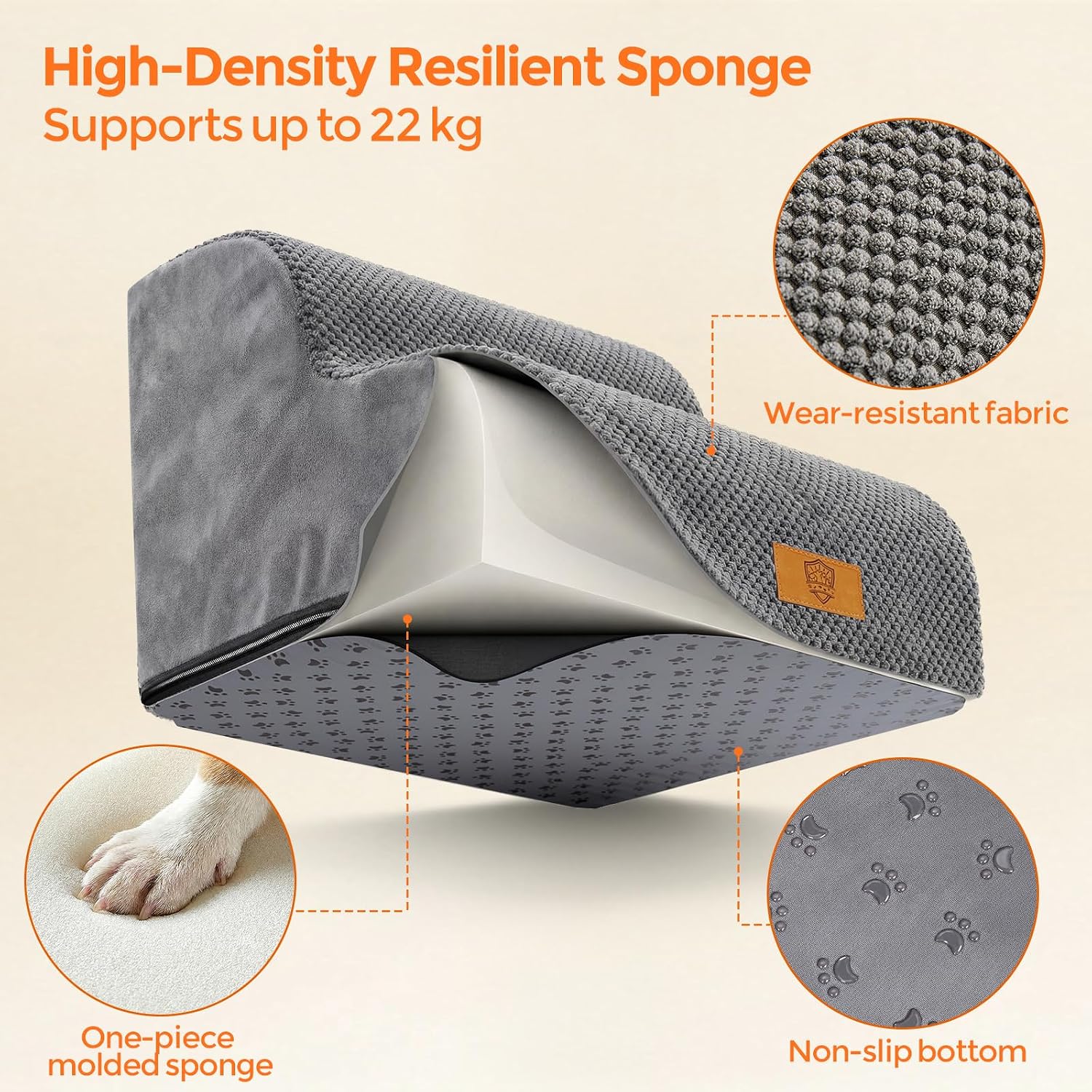 Detalle de Masthome 2-Step Dog Steps for Sofa (40 x 30 x 40cm) with Removable Washable Cover, High-Density Foam, Grey
