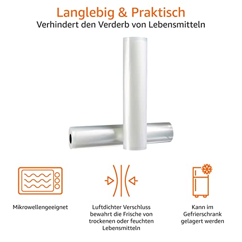 Detalle de Amazon Basics 30 cm x 600 cm Beutelrollen – 2 Rollen, BPA-frei, vakuumierbar, mikrowellengeeignet