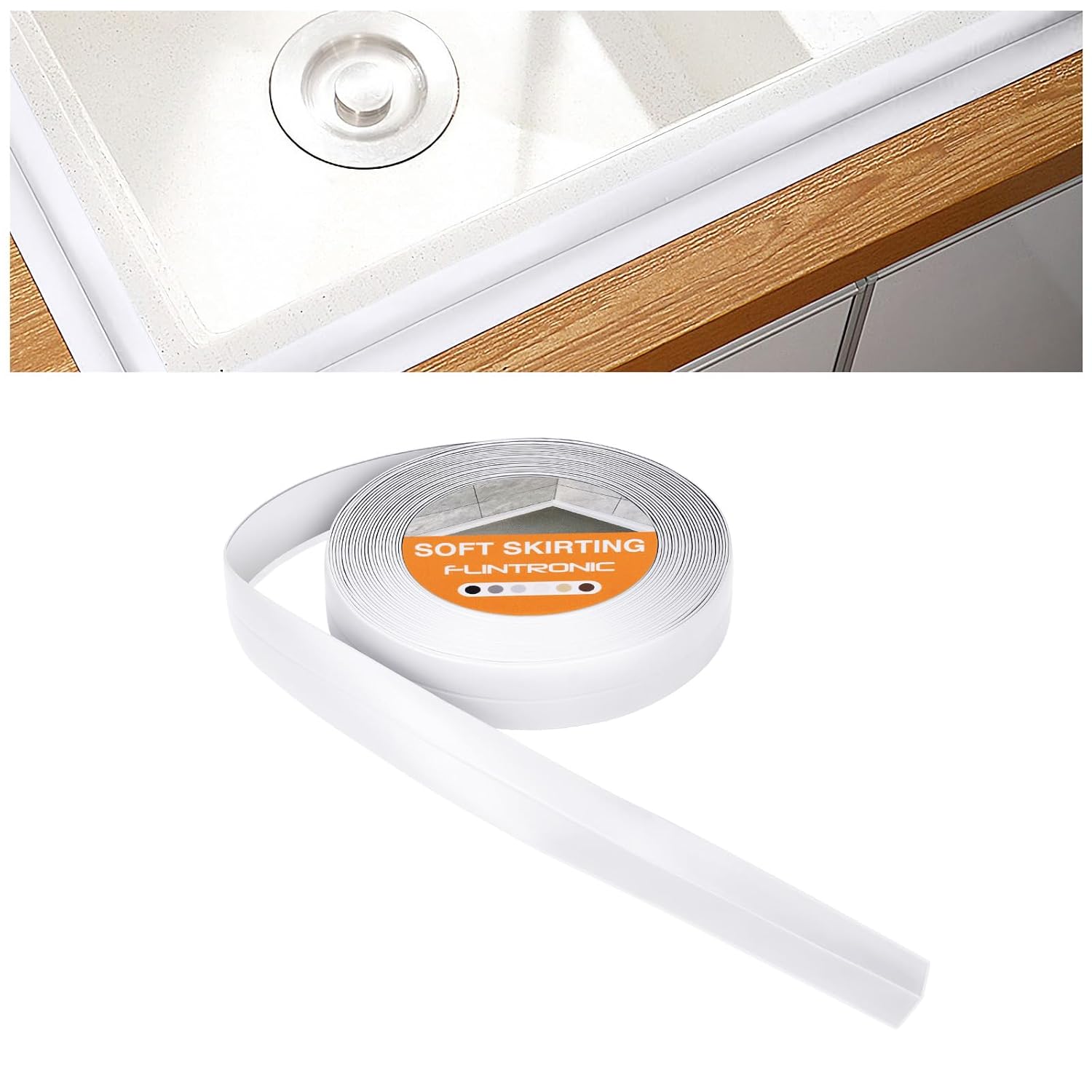 Detalle de Flintronic Bath Sealant Strip: 10m Self-Adhesive PVC Caulk Tape for Kitchen, Bathroom & Toilet Corners