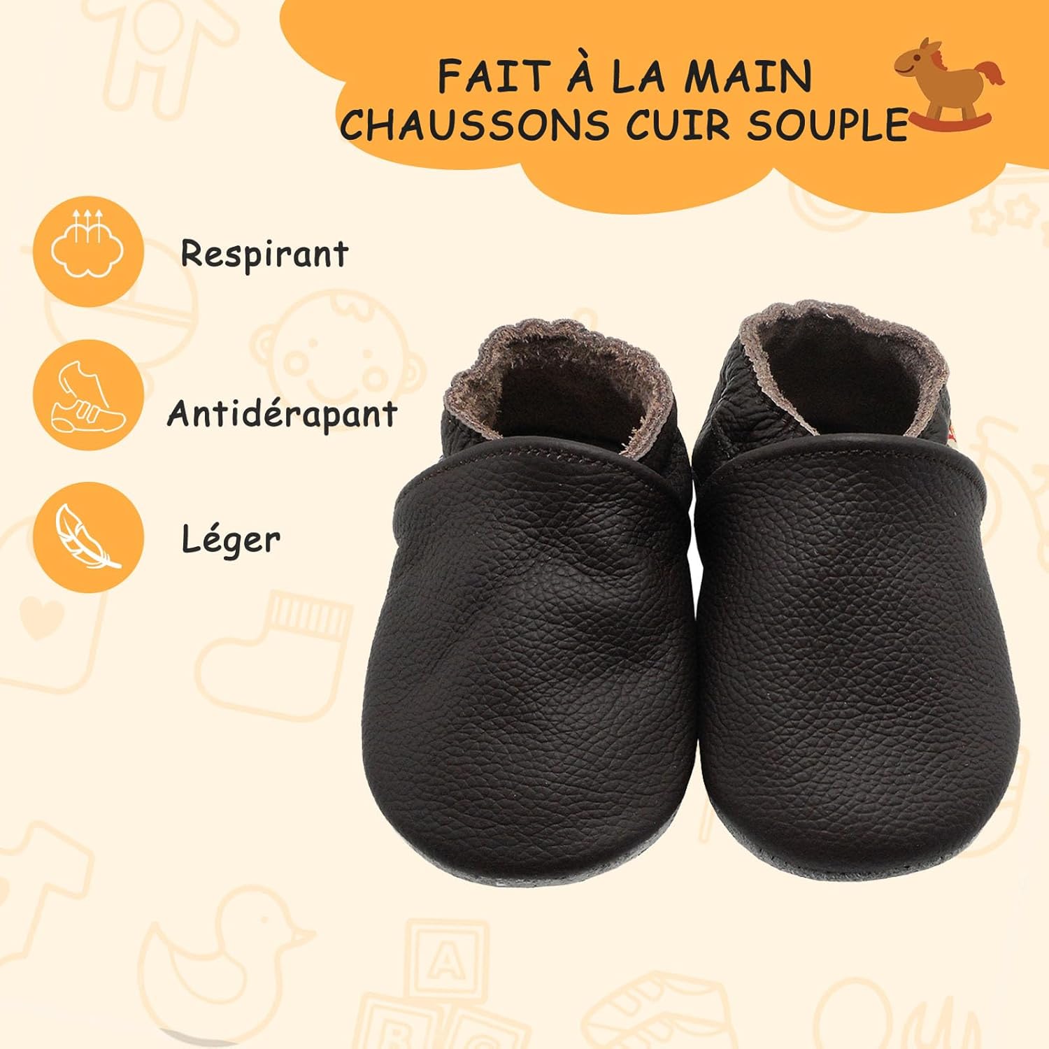 Thumbnail 1 de YALION Chaussons Bébé en Cuir Souple pour Premiers Pas – semelles en Daim, antidérapantes