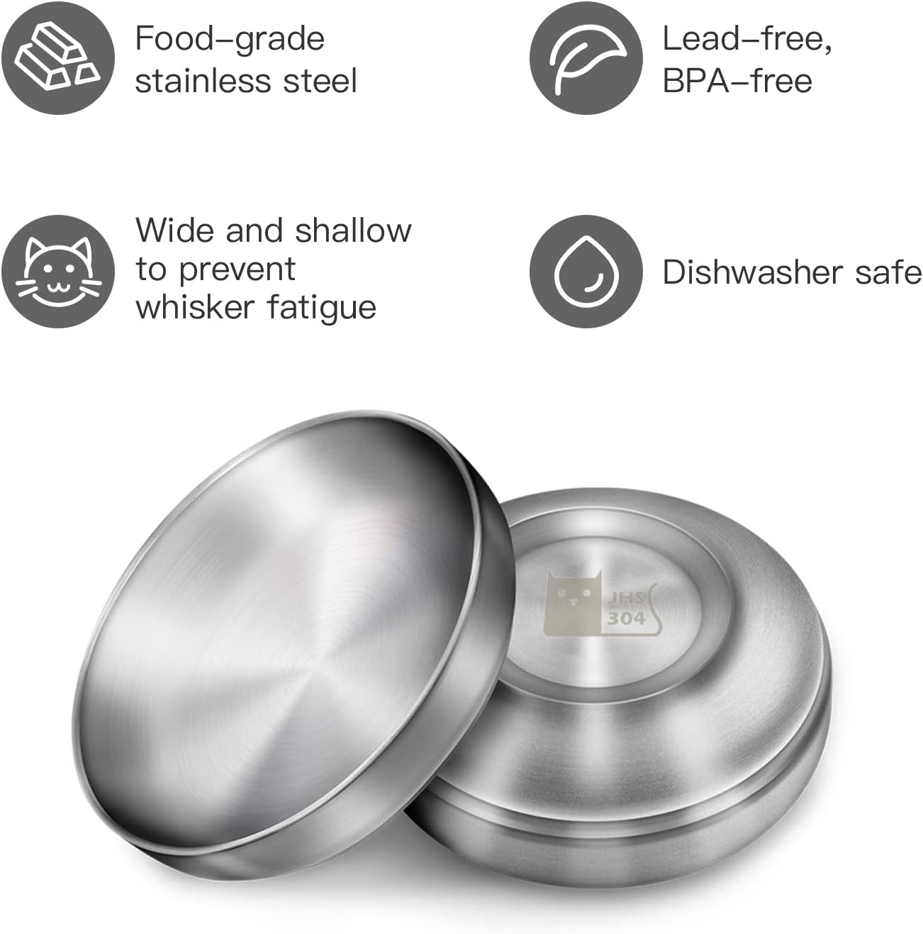 Thumbnail 2 de 2x Stainless Steel Cat Bowls (304) – Drop-proof, Easy-clean, Curved inner design