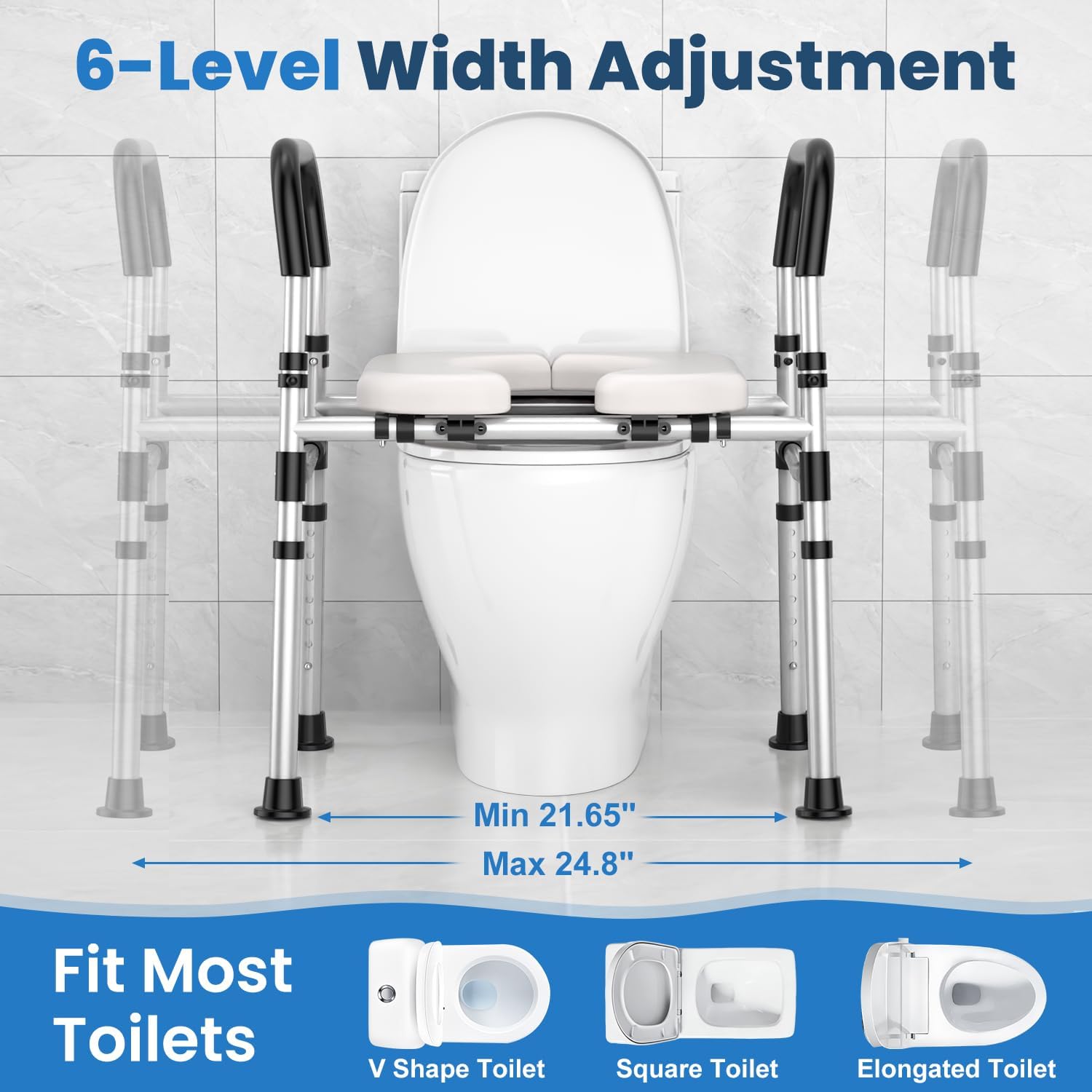 Detalle 2 de JIYUZEST Adjustable Raised Toilet Seat with Handles, Padded, 400 lb Capacity
