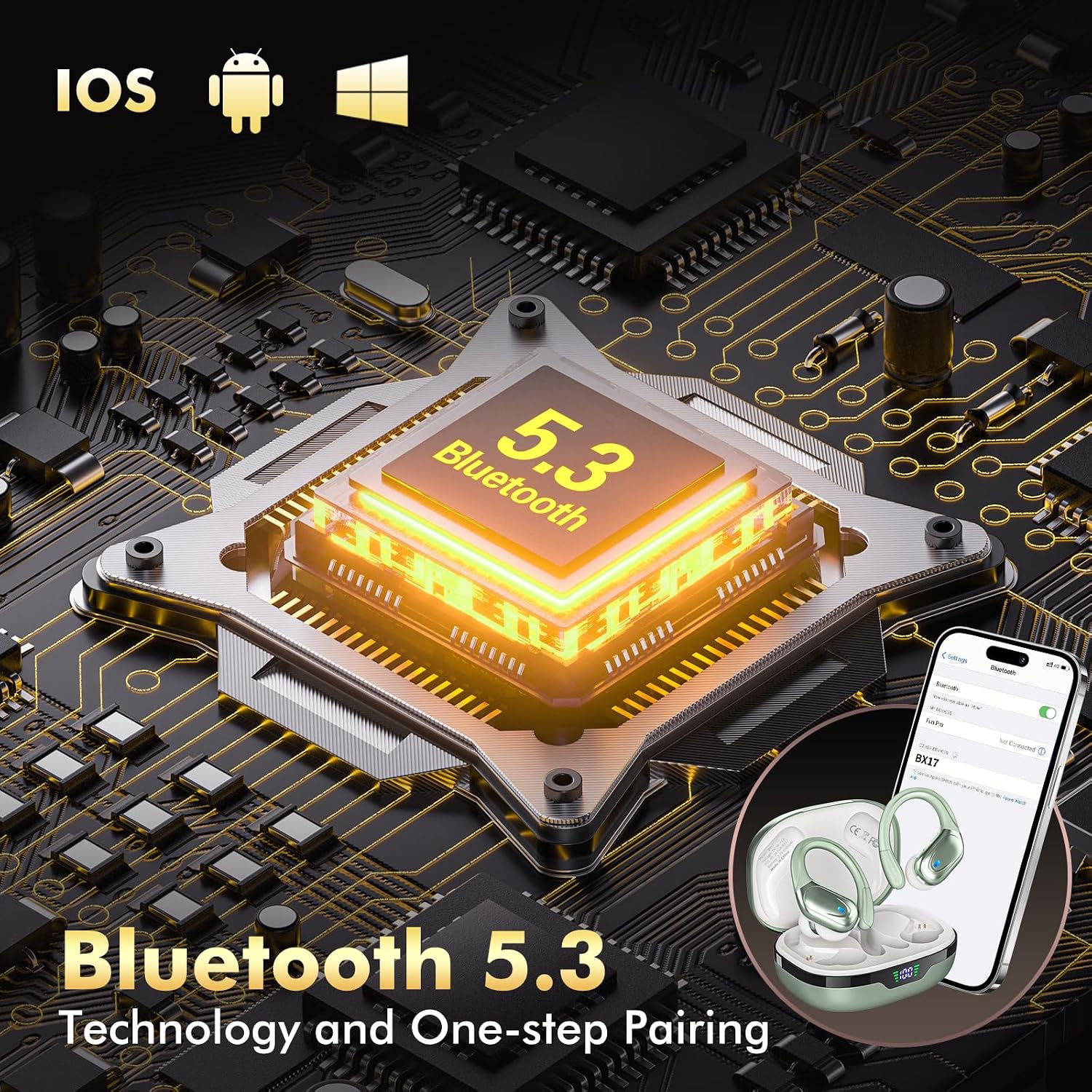 Detalle 2 de HAOYUYAN BX17 Sports Bluetooth Earbuds, IPX7, LED Display, 80-Hour Playtime