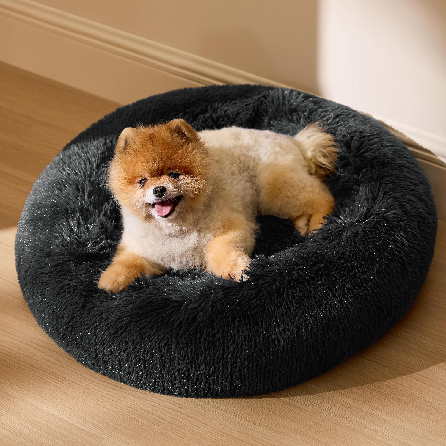 Detalle de Bedsure Plush Round Cat Bed 60x60cm – A Calming, Washable Nest for Indoor Cats
