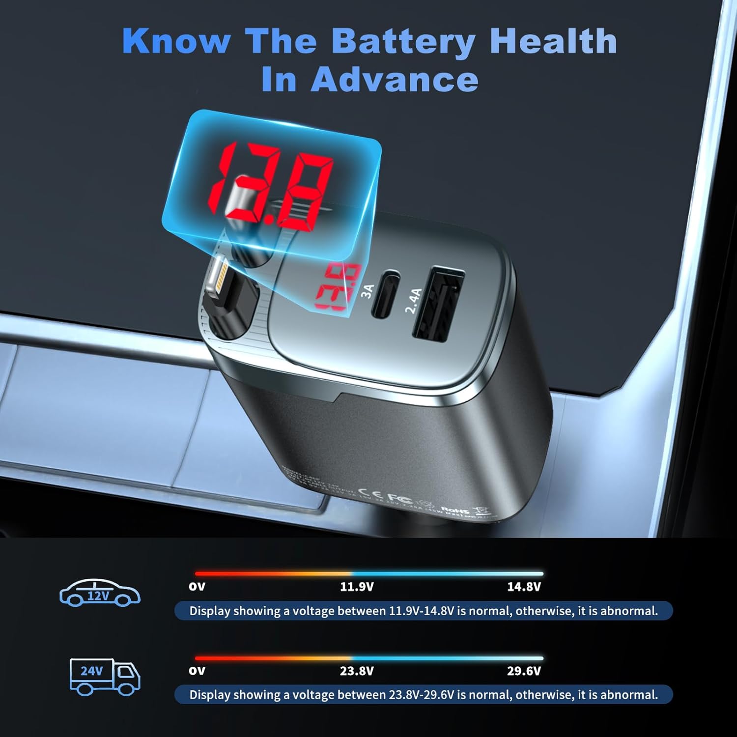 Thumbnail 6 de 84W Retractable Car Charger USB-C 4-in-1