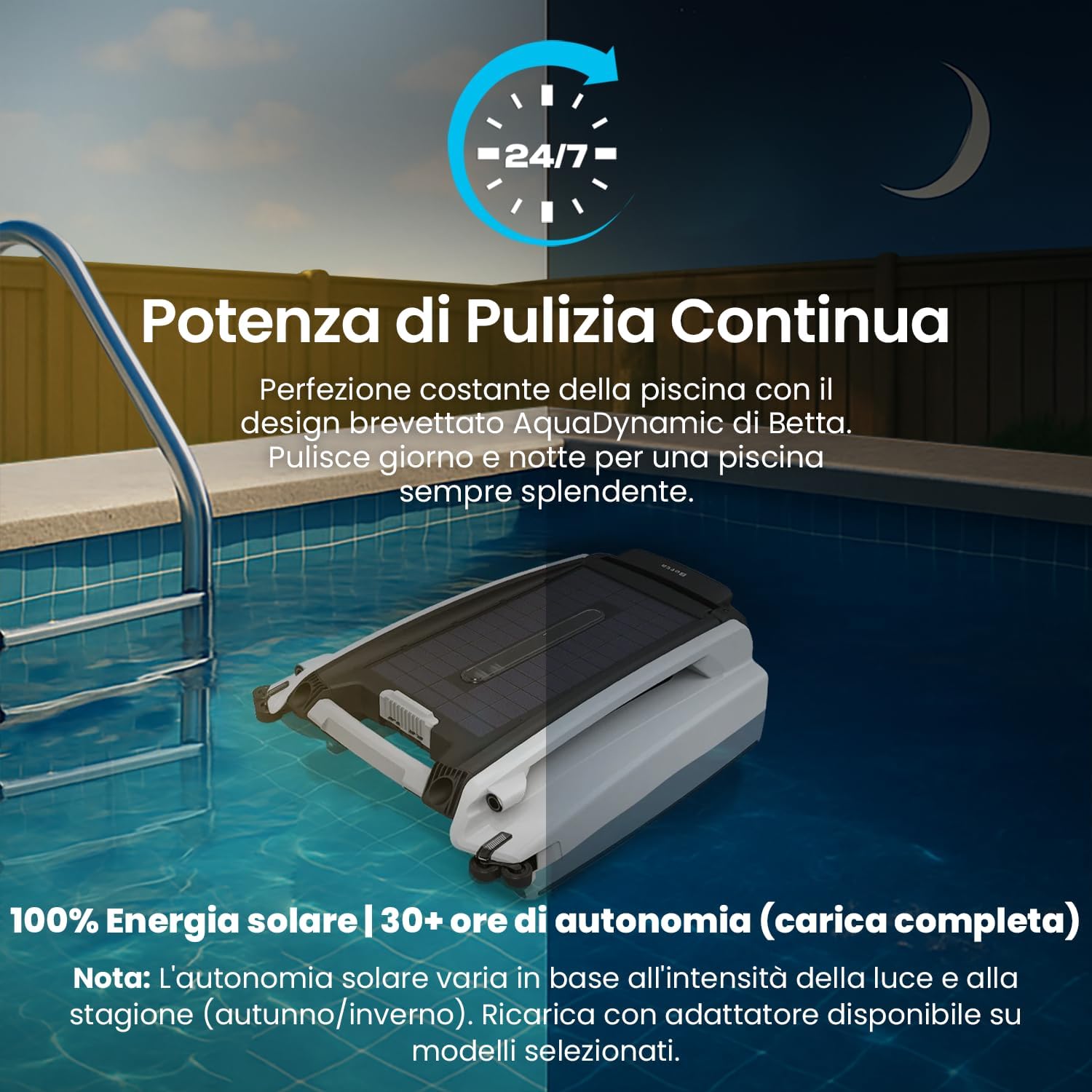 Thumbnail 1 de Betta SE Robot Skimmer Solare Senza Fili per Piscina – pulitore automatico di superficie con batteria fino a 30h, per ambienti salini e clorati (bianco)