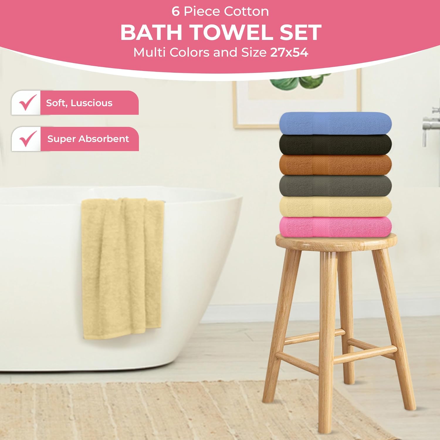 Detalle 1 de QUBA LINEN 100% Cotton Bath Towels 27x54 inch