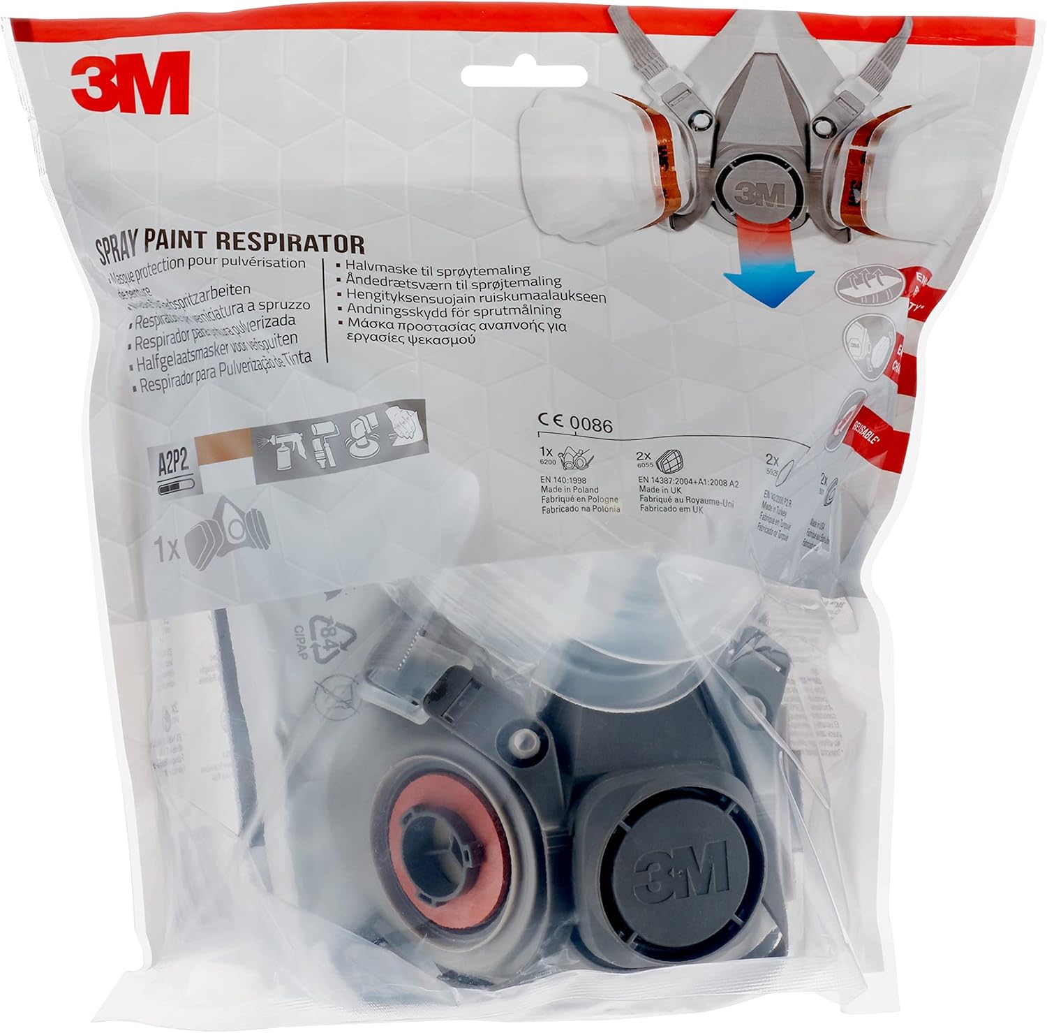 Thumbnail 6 de 3M Respiratore semimaschera 6002C con filtri intercambiabili – protezione A2P2 per gas, vapori organici e polveri sottili
