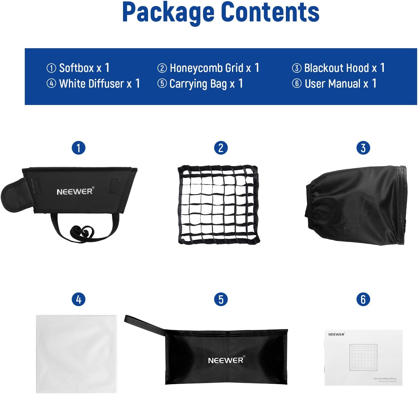 Thumbnail 6 de NEEWER softbox pieghevole 12,2"x11,4" con griglia per luci video NL660/NL660S/SNL660/RGB660