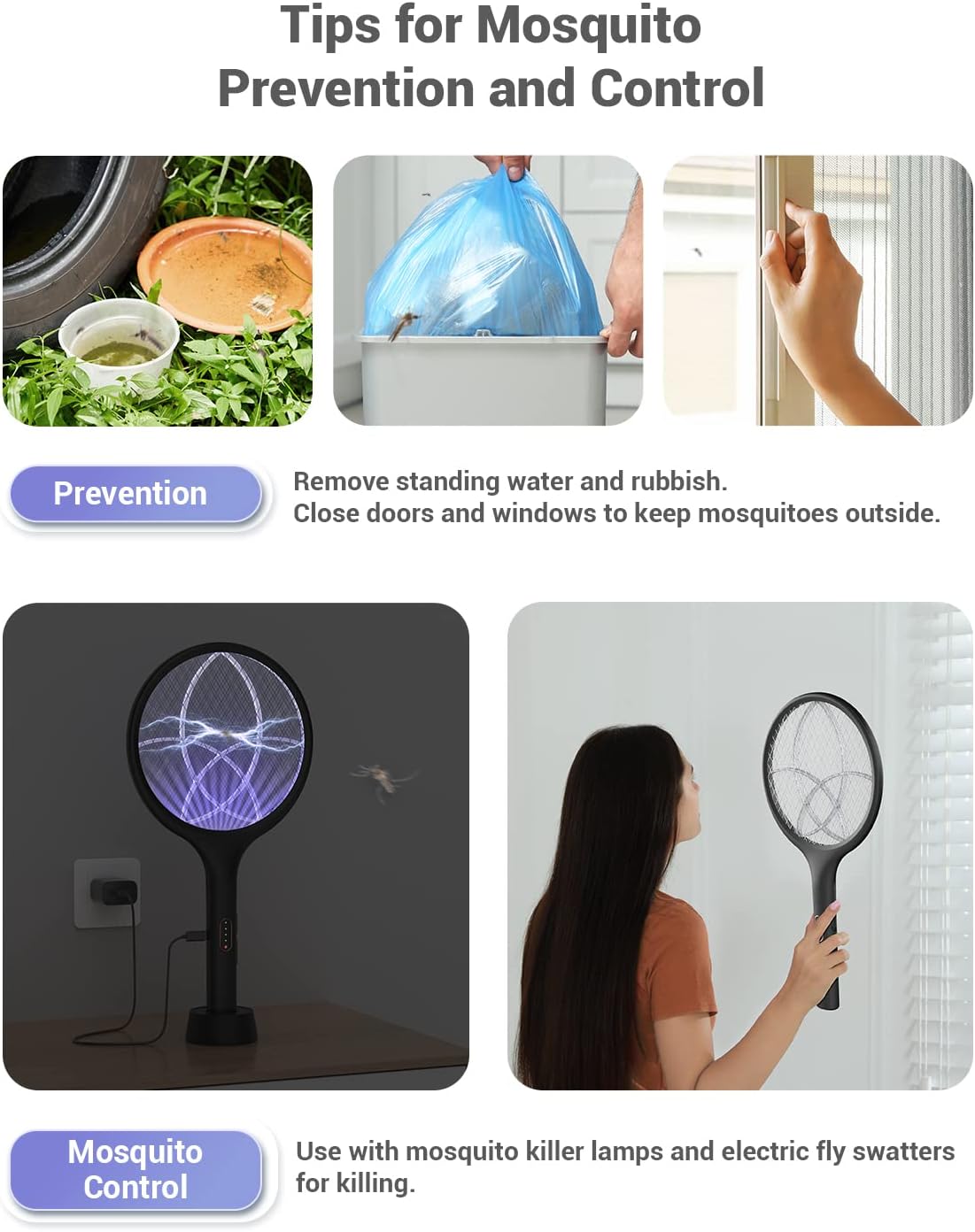 Detalle de YISSVIC Electric Fly Swatter 4000V Bug Zapper Racket Dual Mode (1, Black)