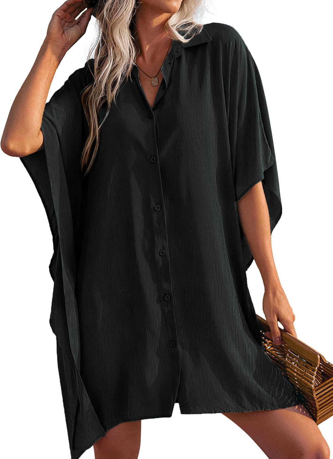 Detalle de Ekouaer Swimsuit Cover-Up Shirt, Button-Down