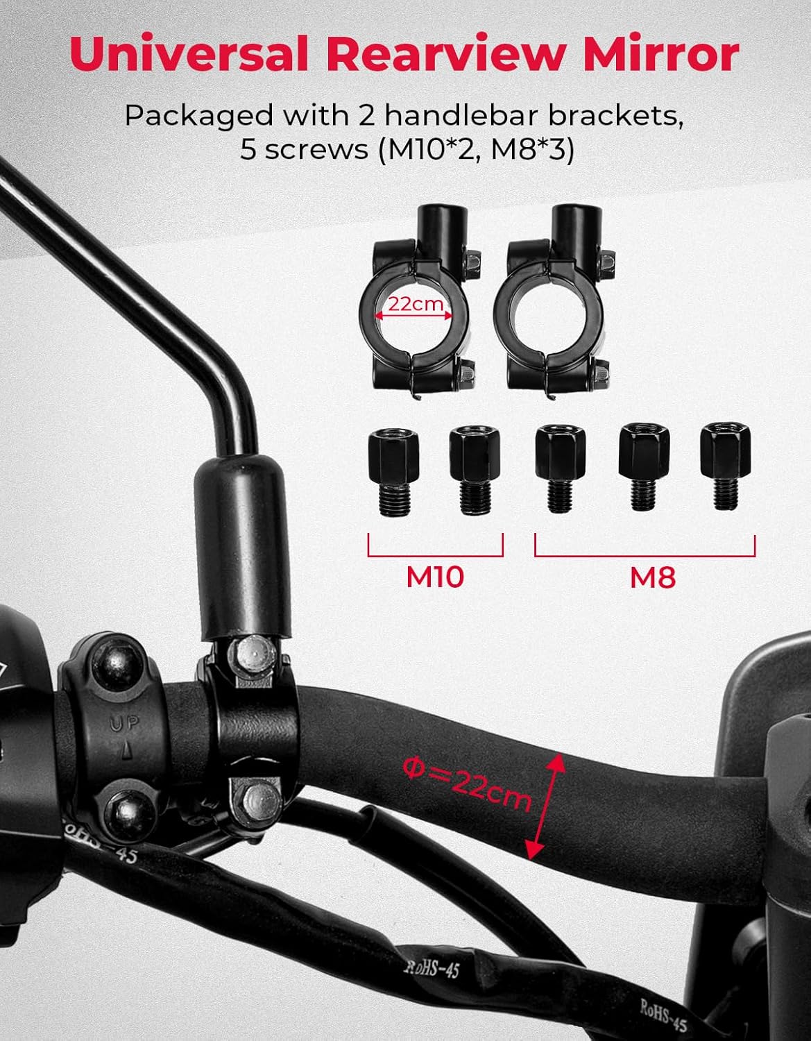 Detalle 2 de KEMIMOTO Motorrad Spiegel E – Universal, E24-geprüft, mit Halterung
