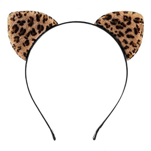 Detalle de XVICO Leoparden-Stirnband mit Katzenohren aus Kurzplüsch für Kostüme