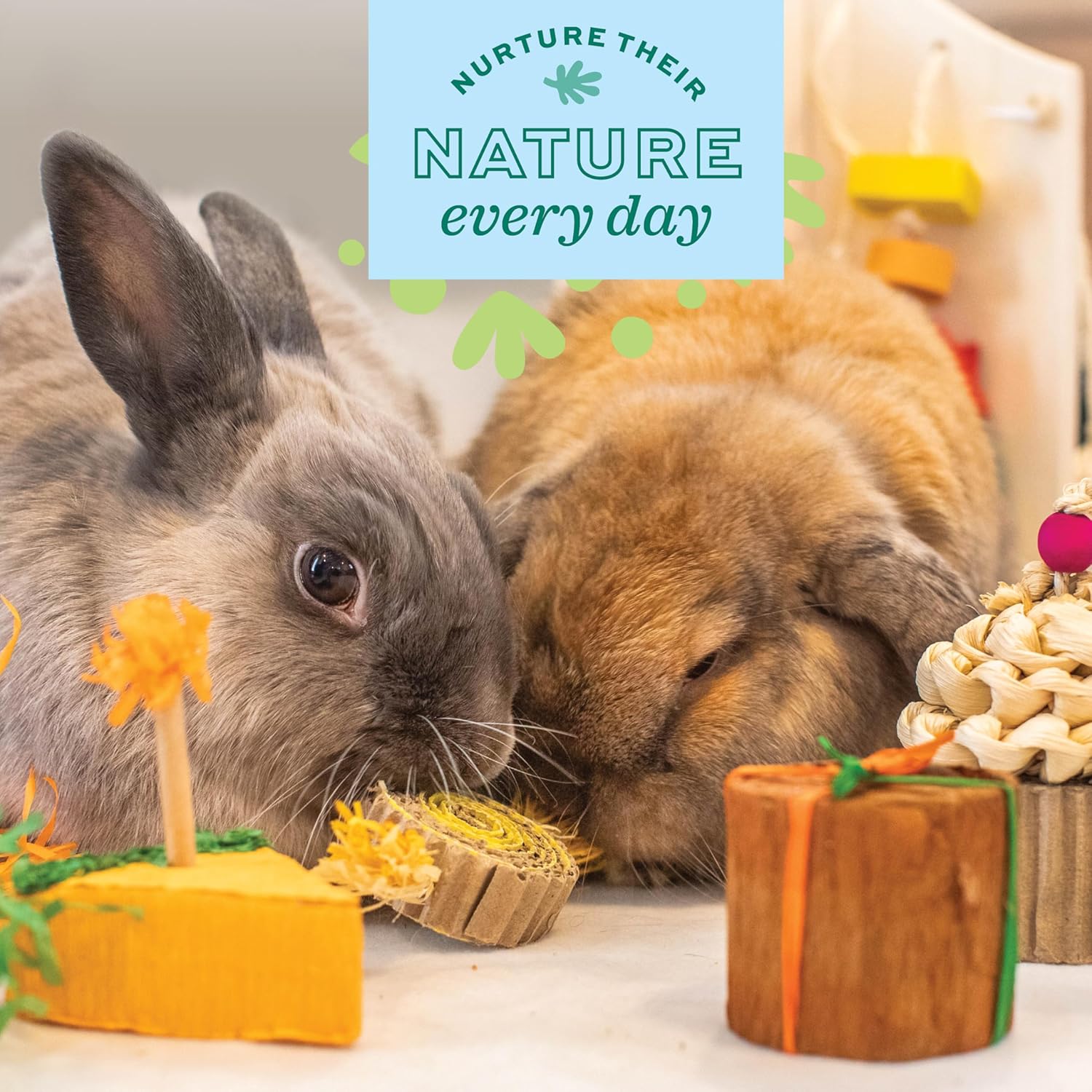 Detalle de Oxbow Enriched Life Pack Fête d'anniversaire – Jouets d'enrichissement pour lapins et petits animaux