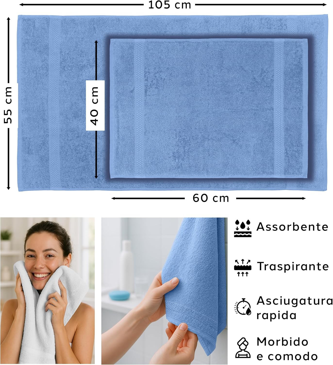 Detalle de Caleffi Set Asciugamani 6 pezzi cotone 100% 55x100/40x60