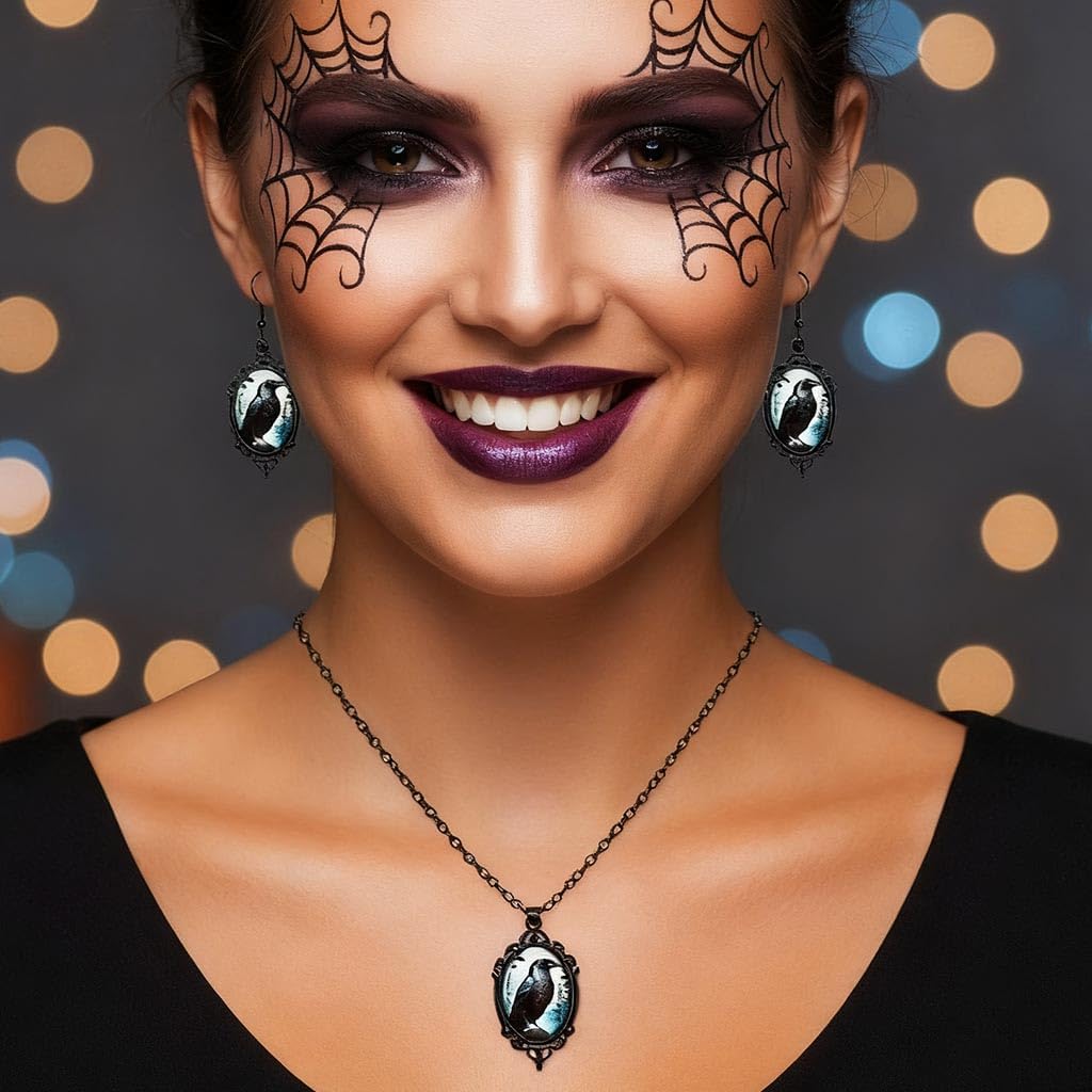 Thumbnail 6 de Unicra Black Halloween Gothic Jewellery Set (Pendant Necklace and Earrings) for Women