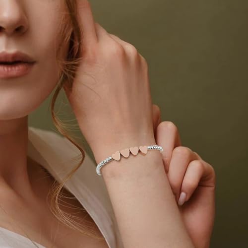 Thumbnail 3 de BMMYE 40th Birthday Silver Bead Bracelet with Rose Gold Hearts – Adjustable Sterling Silver Gift
