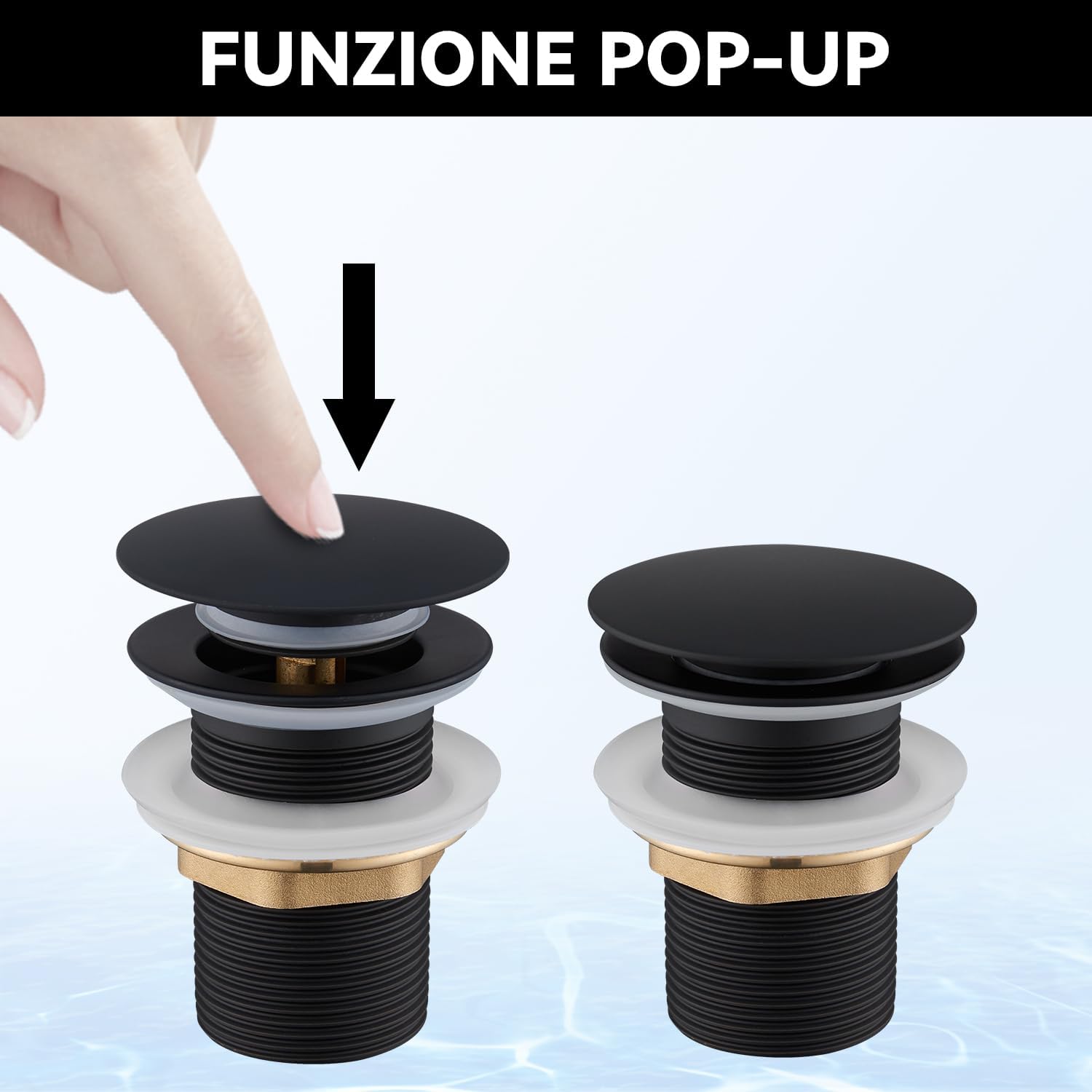 Thumbnail 2 de Ulytid Piletta Lavabo Bagno Nero – Click Clack universale 1 ¼", senza foro di troppopieno