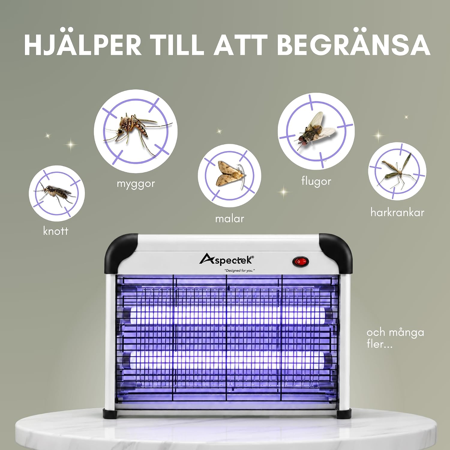 Detalle 2 de ASPECTEK UPGRADED 20W insektsdödare med två UV-lampor och skyddsgaller