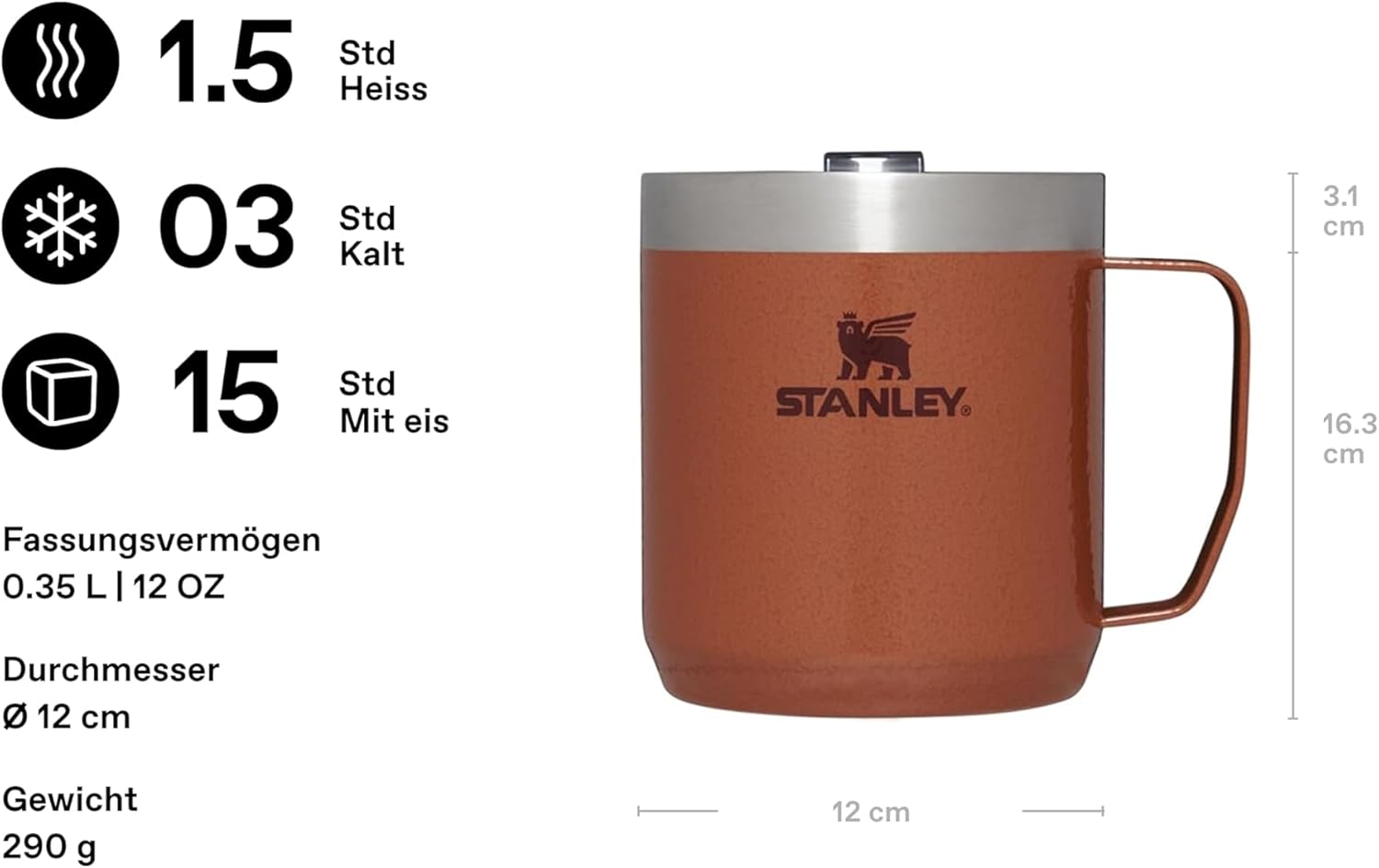 Detalle de STANLEY Classic Legendary Camp Mug Thermobecher 0,35 L – langlebig, spülmaschinenfest und BPA-frei
