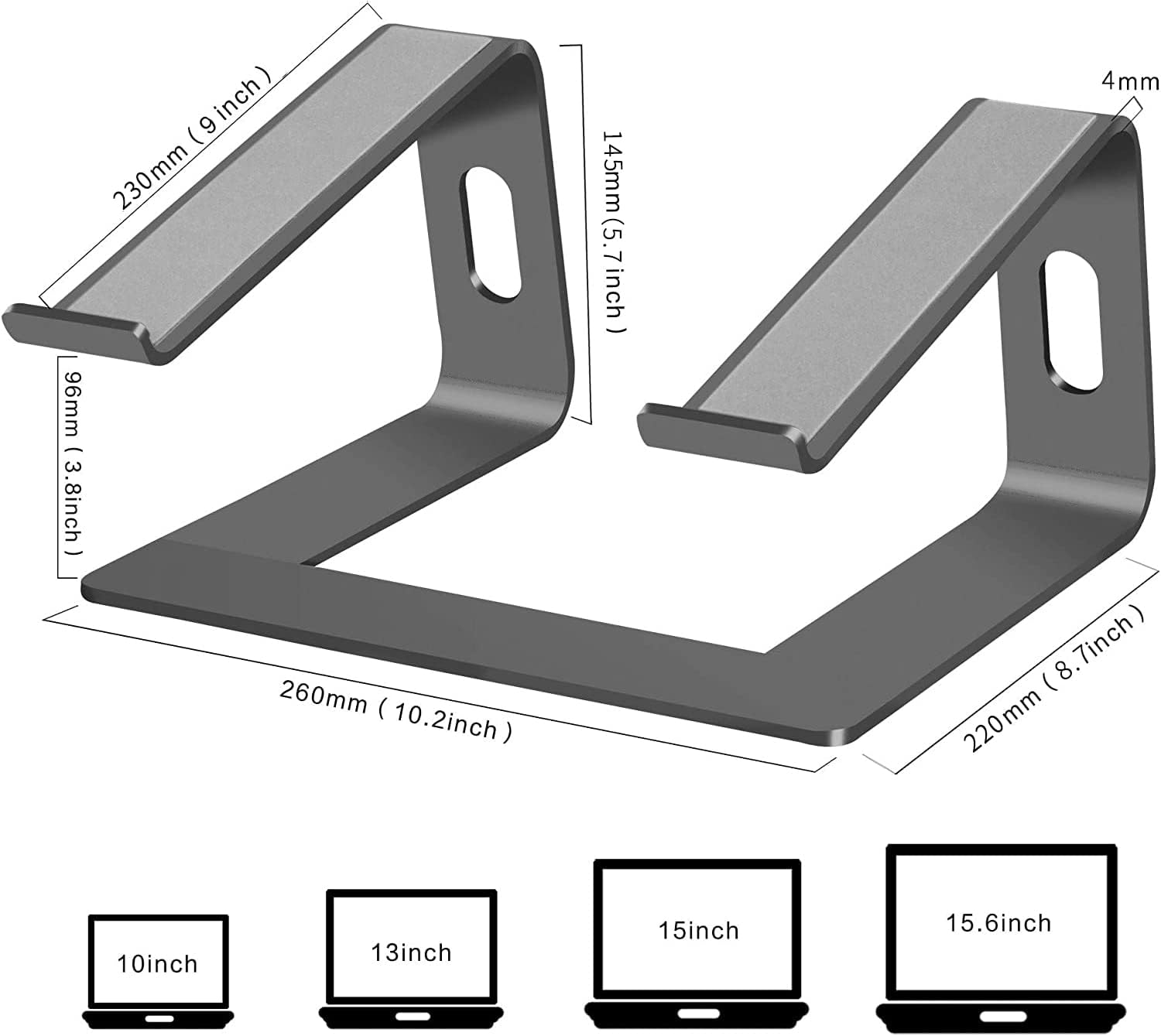 Detalle de Orionstar aluminium laptop stand for desk (10–15.6 inch), ergonomic riser with detachable holder, grey