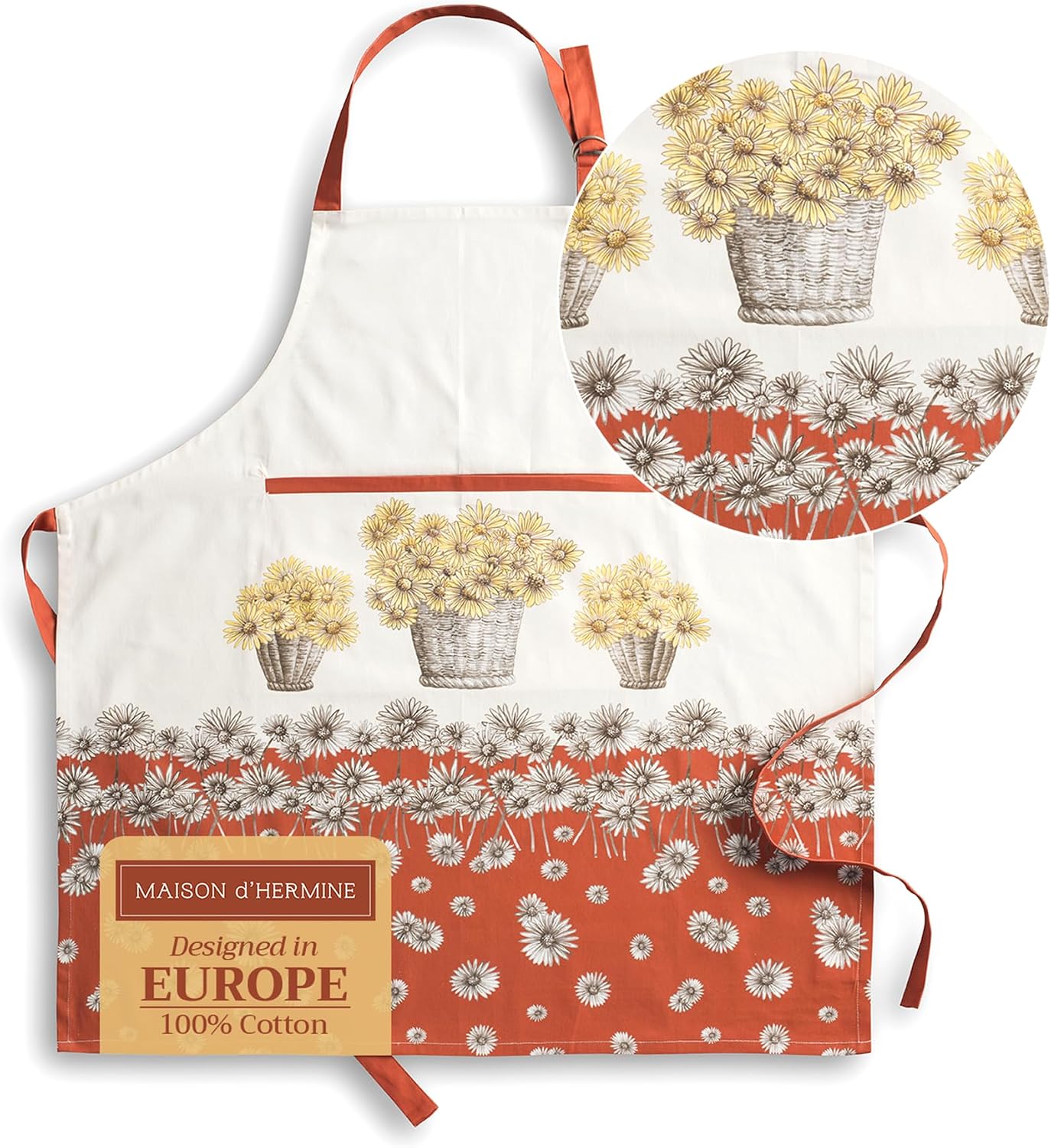 Detalle de Maison d' Hermine Cotton Apron with Pocket, Adjustable Neck Strap and Long Ties
